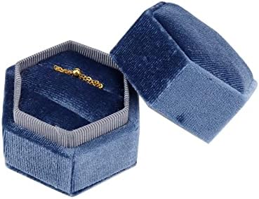 Risbay 1db 63mmx55mmx55mm Szürke-kék Hatszög Bársony Dupla Gyűrű, Ajándék Doboz, Dupla Gyűrű Tároló Doboz Javaslat Esküvői Ajándék
