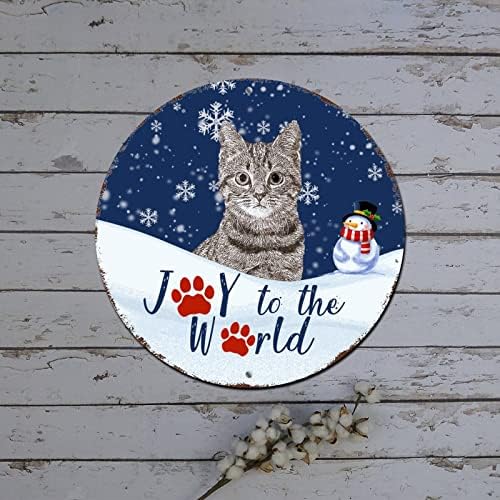 Fém Boldog Karácsonyt Jel Öröm, hogy A Világ Hó Aranyos Macska Kerek Fém Adóazonosító Jel Fal Karácsonyi Dekoráció Rusztikus Fém Koszorú Alá