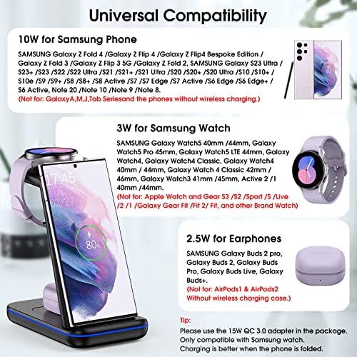 Vezeték nélküli Töltő Állomás Samsung, S23 Ultra Gyors Töltő Állomás Galaxy S23/22/21/Z Flip 4/3-Szeres 4/3, Vezeték nélküli Órát Töltő Galaxy