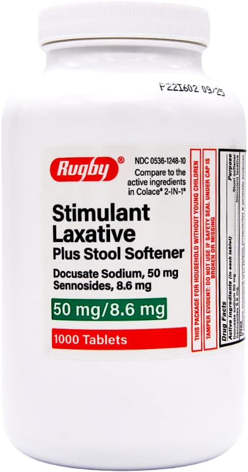 Rögbi 2 az 1-ben Serkentő Hashajtó Plusz székletlazító Docusate Nátrium-50 mg/Sennosides 8.6 mg - 1000 Tabletta