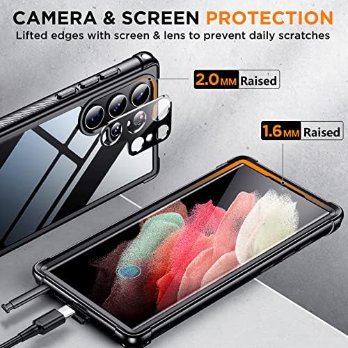 Temdan Samsung Galaxy S23 Ultra Esetben, [Beépített képernyővédő fólia]+[2db Lencse Védő][Érintés Érzékeny][Anti-Semmiből][Katonai