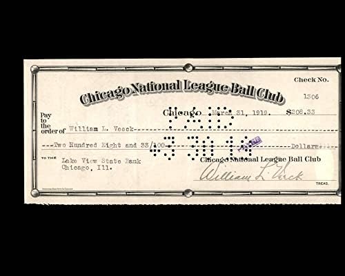 William Veeck PSA DNS Aláírt x2 Chicago Cubs Ellenőrizze 3-31-1919 Autogramot