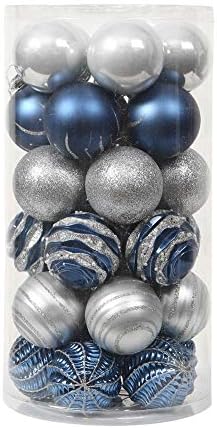 Sattiyrch Karácsonyi Labdát Díszek, 30, 60 mm/2.36 Kék-Ezüst Törhetetlen Műanyag Dekoratív Karácsonyi Tökös Díszek Szett (Kék-Ezüst)