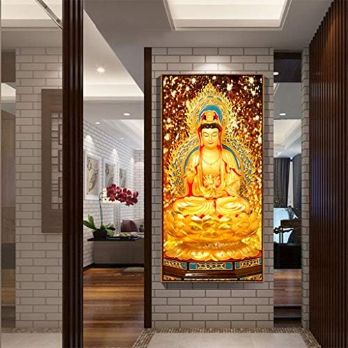 Zen Buddha-Szobor Falfestmény | Nappali Háttér Fali Dekoráció Festés | Guanyin Buddha Lóg Festmény | Környezetvédelmi Képkeret (Szín : Fekete
