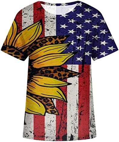 Július 4-Ingek, Női Napraforgó Virág Grafikus Pólók Felsők Alkalmi, Rövid Ujjú Memorial Day Amerikai Zászló Maximum
