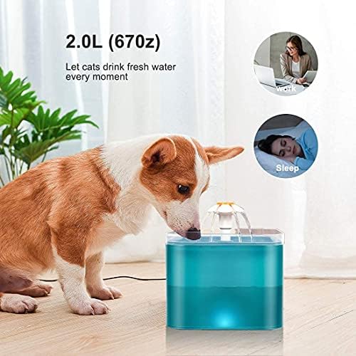 JUSFRGAH Pet Víz Adagoló 2.0 L/67oz Pet Szökőkút Halk Automatikus Ivóvíz Kút Macskák LED-es Víz Szintje Ablak Egészséges, Higiénikus Friss