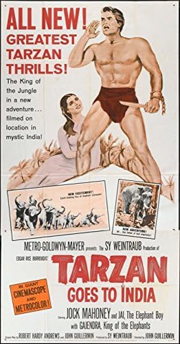 Tarzan Indiába (1962) Eredeti Film Poszter Három AMERIKAI-lap hajtogatott átlagosan használt állapotban JOCK MAHONEY LEO GORDON MARK DANA