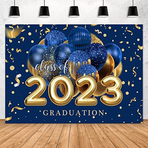 Aperturee 7x5ft Osztály 2023 Érettségi Hátteret, Congrats Grad Kék-Arany Lufi Pontok Parti Dekoráció, Fotózás Háttér Szalag Szalagavató