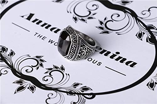 XCFS Unisex Retro Tér Gyémánt Vágja Arcát Fekete Onyx Achát Zenekar Gyűrű Antik Ezüst Bevonatú Régi Minták Gem Közös Gyűrűk