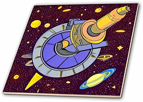 3dRose Vicces rajzfilm-mint a művészet egy fantasztikus űrhajó. Csillagok, bolygók - Csempe (ct-374664-4)