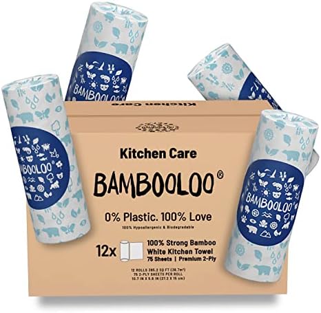 Bambooloo Konyha Roll, Szűz Bambusz Teljes kéztörlőpapír Tekercs, 2 Rétegű Plus Fa Ingyenes Környezetbarát Papír Törölköző, 75