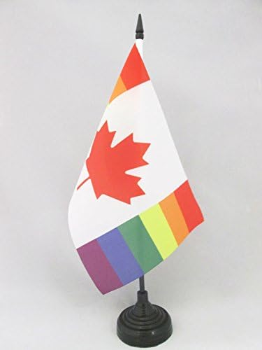 AZ ZÁSZLÓ Kanada Szivárvány Táblázat Zászló 5 x 8 - Meleg Kanadai Asztal Zászló 21 x 14 cm - es, Fekete Műanyag pálca, Bázis
