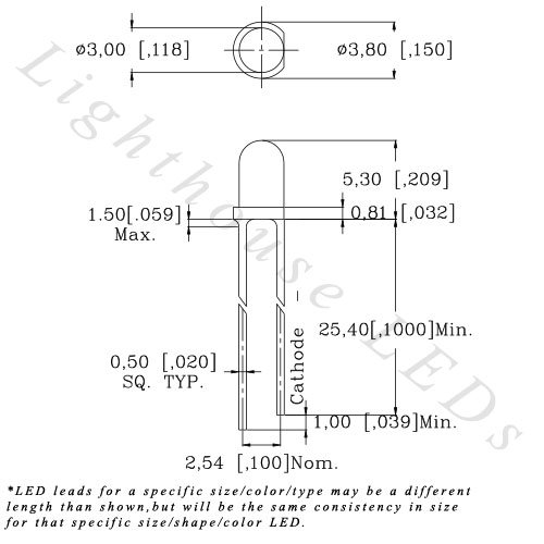 3mm Kerek Felső Vörös Lassan Villogó 1Hz LED - Szuper Fényes (Csomag 10)