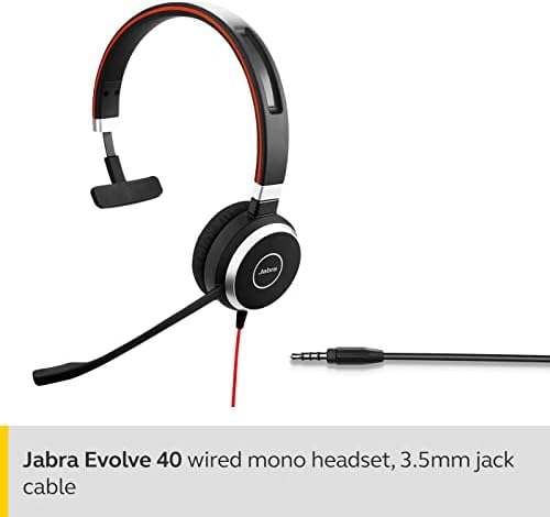 Jabra Fejlődni 40 UC Mono Headset – Egységes Kommunikációs Fejhallgató a VoIP Softphone Passzív zajszűrés – 3,5 mm-es Jack csak – Fekete