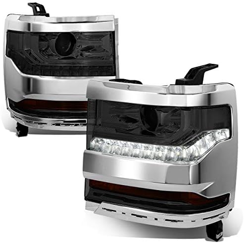 Auto-Dinasztia [HID Modell] DRL LED Projektor Lámpa Lámpák Közgyűlés Kompatibilis Chevy Silverado 1500 16-19, Vezető, Utas, Oldal, Fekete