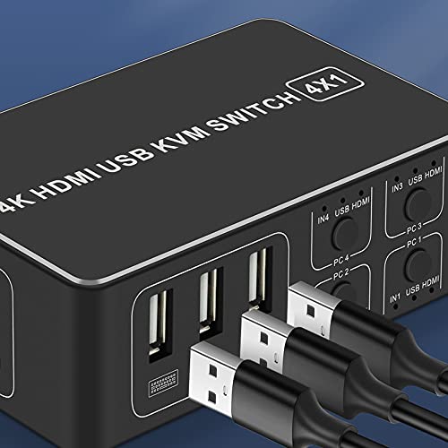 A 4K HDMI KVM Switch 4 az 1-ben Ki, BolAAzuL KVM USB 2.0 HDMI Kapcsoló Választó 4 Port 4K@60Hz KVM Kapcsoló Doboz HDR, HDCP 2.2 Laptop,PC,Xbox-ot,
