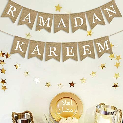 SWYOUN Zsákvászon Ramadan Kareem Banner Kellékek Muszlim Kandalló Kandalló Dekoráció