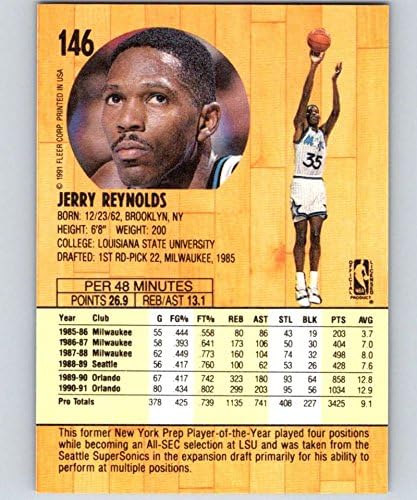 1991-92 Fleer Kosárlabda 146 Jerry Reynolds Orlando Magic Hivatalos NBA Kereskedelmi Kártyát Fleer/cellába zárnak