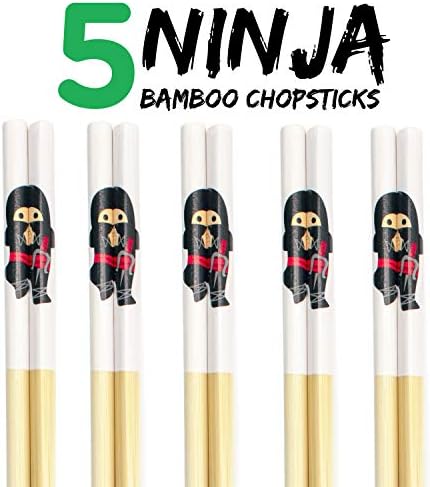 GAMAGO Ninja Bambusz Evőpálcika Set-5 Pár Imádnivalóan Aranyos Újrafelhasználható Chop-Botok-Könnyű Fogást, Könnyű, Tartós, 9.25