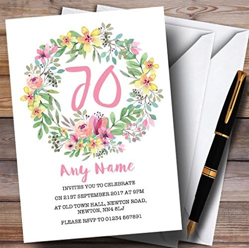 A Kártya Állatkert Akvarell Virág Koszorú Rózsaszín 70 Személyre szabott Szülinapi Meghívókat