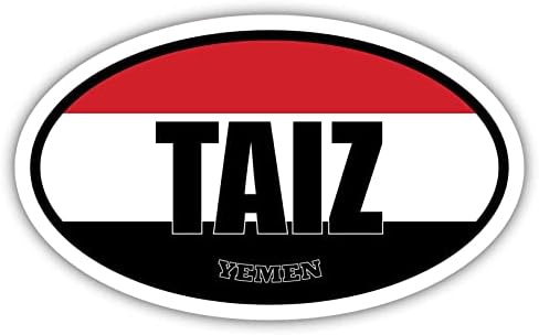 Taiz Jemen Zászló Ovális Matrica Vinyl Matrica 3x5 cm