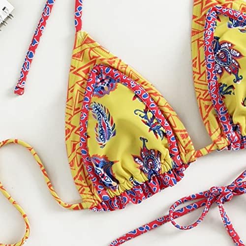 Női Bohém Fürdőruha Bikini Bikini Szett Virágmintás Micro Háromszög Pimasz String Brazil Fürdőruhák Fürdőruha