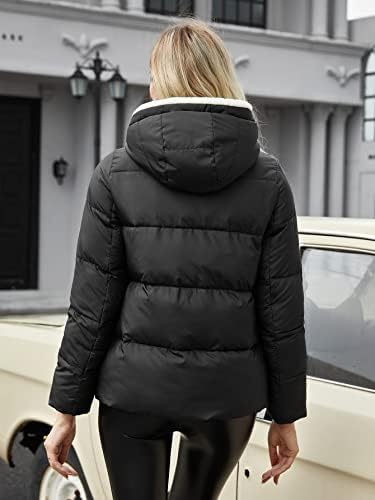 EDWOL Kabátok Női - Kontraszt Trim Kapucnis Puffer Kabát (Szín : Fekete, Méret : Nagy)