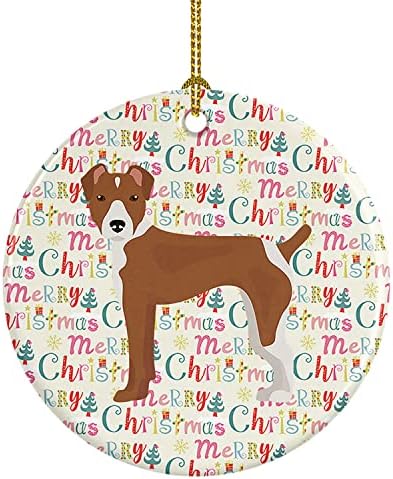 Caroline Kincsek WDK1764CO1 Rat Terrier Boldog Karácsonyt Kerámia Dísz, karácsonyfadísz, Lógó Dísz, Karácsony, Nyaralás, Buli, Ajándék,