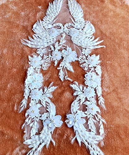 Fehér Vintage Esküvői Csipke Rátét Gyöngyös 3D Virág Csipke Motívum Strasszos Gyöngy Hímzéssel, Javítás Varrni Menyasszonyi Ruhák