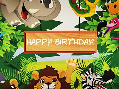 Leyiyi 5x3ft Gyerekek Boldog Szülinapot Hátteret Rajzfilm Állatkerti Állatok Banner Esőerdő Safari Háttér Nyári Dzsungel Zebra Dinasour