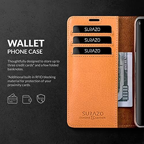 SURAZO iPhone 11 Esetben Valódi Bőr Pénztárca - RFID-3 Kártya Slot & Cash Zseb - Secure Mágneses Bezárása Plusz Állvány Funkció - Folio Flip