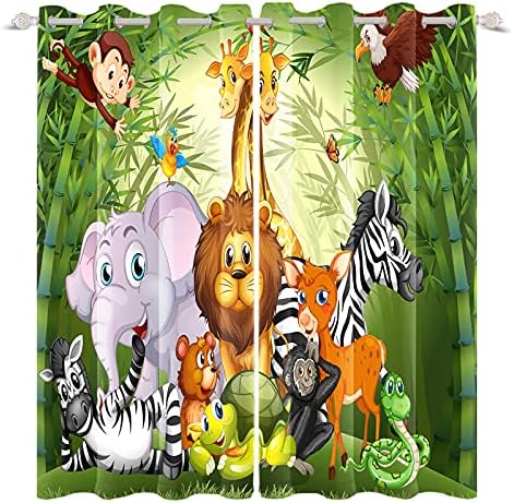Yeele 42x63inches Gyerekek Safari Állat Függöny Karika Rajzfilm Dzsungel Hőszigetelt Nyomtatott Függönyt a nappaliban, Hálószobában Vízálló