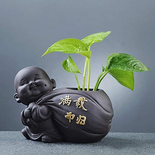 1db Lila Agyag Tea kedvtelésből tartott Buddha-Szobor Monk Figura virágcserép Dekoráció Tea Tartozékok