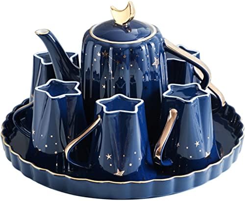 GRETD Kék Csillagos Európai Kerámia Kávés Bögre Készlet Délutáni Tea Csésze Cukor Tál, Csésze Tea Set (Szín : Egy, Méret :