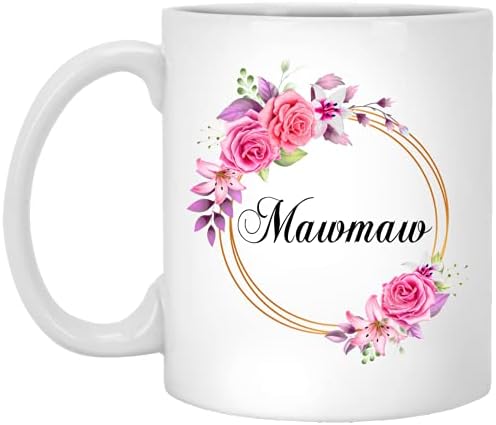 GavinsDesigns Mawmaw Virág Újdonság Bögre Ajándék anyák Napja - Mawmaw Rózsaszín Virágok Arany Keretet - Új Mawmaw Bögre Virág