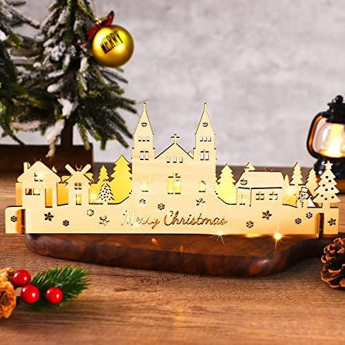 Weysat Karácsonyi Fa Falu LED világít Dekoráció Karácsonyi Rusztikus Falusi Házak Asztal Dísze DIY Wood Chalet Kézműves Otthoni Konyha Kandallóval