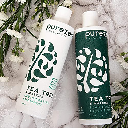 Purezero Tea Tree & Matcha Sampon Set - Tápláló & Élénkítő Fejbőr Kezelés - Nulla Szulfátok/Parabének/Színezékek - Vegan & Kegyetlenség