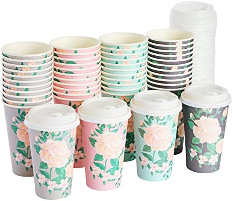 48-Csomag Eldobható Virágos Papír Kávés Csésze Fedő 16 oz , Hogy Menjen Kávét, a Virág Témájú Szülinapi Party Kellékek, Esküvői