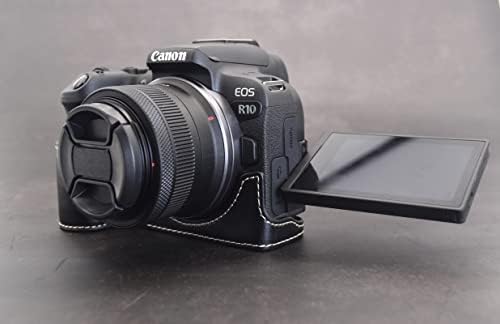 MUZIRI KINOKOO EOS R10 védőtok PU Bőr - Kompatibilis Canon EOS R10 tükör nélküli Fényképezőgép - Fél Alsó Esetben a Markolat Design -
