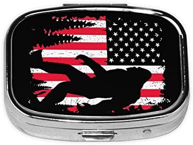 Bigfoot Amerikai USA Zászló Tér Mini Tabletta Doboz Utazási Gyógyszer Fém Szervező Tabletta Esetében Tükör