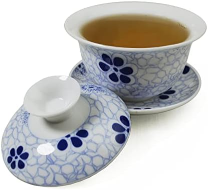 Yxhupot Gaiwan Kínai Sancai 4oz Levesestál Tálca Kék Fehér Csésze Tea Set Tál Csészealj Fedelét (B)