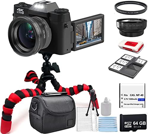 eDealz 4K 48MP Digitális Fényképezőgép Kit Fotózás Vlogging Kamera a YouTube-on a Flip Képernyőn, WiFi, Széles Látószögű