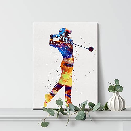 Golf Akvarell Wall Art Golf Sport Golfozók Vászon Festmény Kiírja a Home Office Fali Dekor, Keretes Mű Golfozó Ajándékok(12x15 Hüvelyk)