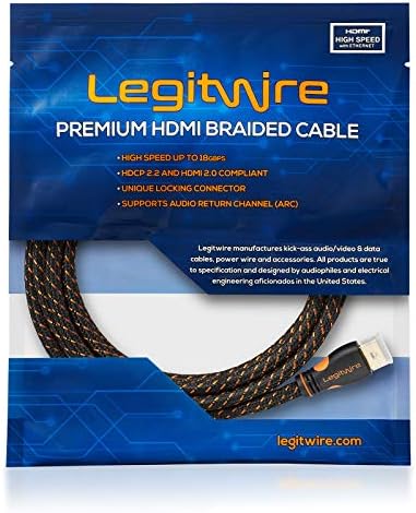 LegitWire 10 ft 4K Nagy Sebességű HDMI-Kábel - 18Gbps HDMI 2.0 (4K @ 60hz HDR UHD 4:4:4 Chroma) - Ethernet - Zár Fejét, Mély