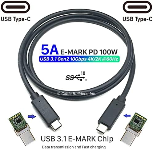 Kábel Építők USB-C 3.1 Gen 2 1m [3.3 ft] Támogatja a 100W / 20V 5A, hogy Töltés 10 gbps adatátviteli E-Jelölő Chips, Kompatibilis Újabb