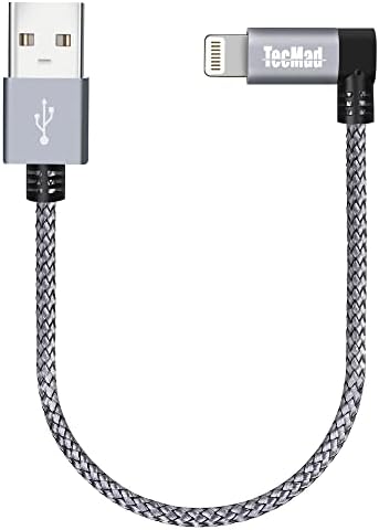 TecMad Rövid iPhone Töltő Kábel [C89 Apple Mpi Hitelesített] 90 Fokos Lightning Kábel, Fonott Nylon Adatok Szinkron Kábel