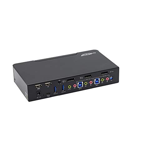 gofanco Prófécia 2-Port DisplayPort 1.2 USB KVM Switch – 4K @60Hz 4:4:4, 21.6 Gbps HDCP 1.3, USB-Billentyűzet/Egér, USB 3.0 Hub, MIKROFON,