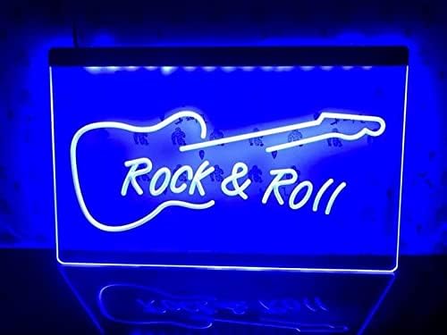 DVTEL Rock and Roll Gitáros Neon felirat Led Modell Fénnyel Világító Betűk Jelzőtábla Akril Panel Neon Dekoratív Fényt,60x40cm Hotel,