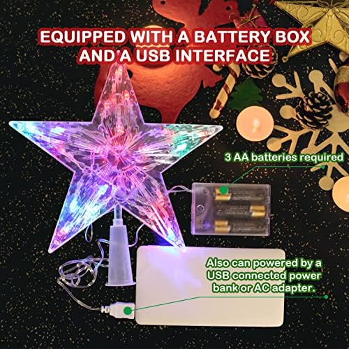 WeGoxiao karácsonyfa Csillag Topper a Fények, 8 Cm Átlátszó Karácsonyi Csillag csúcsdíszt USB/Akkumulátor Esetben, Műanyag Csillag Fa