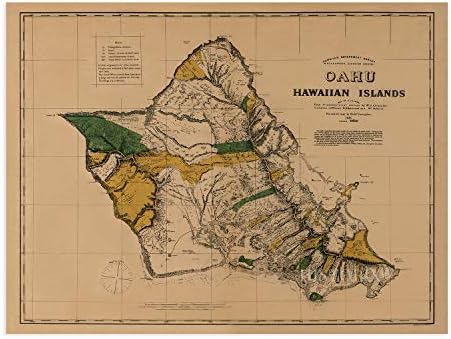 HISTORIX 1881 Hawaii Oahu Régi Térkép - 18x24 Hüvelyk Régi Térkép Hawaii Oahu Wall Art - Térkép Hawaii Oahu Poszter - Felmérés Oahu Hawaii-Szigetek